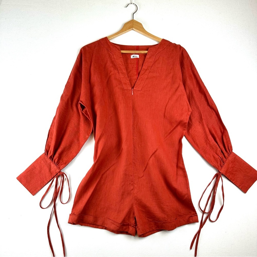 Kain V-Neck Long Sleeve Tie Cuff Short Romper Resort